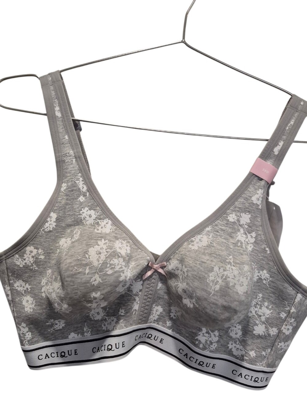 New Cacique 38D Bra Unlined No Wire Full Coverage Gray Floral Print Lane Bryant
